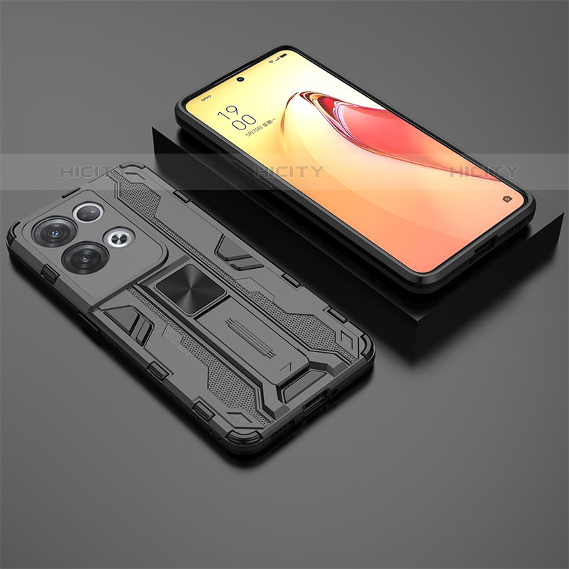 Custodia Silicone e Plastica Opaca Cover con Magnetico Supporto T02 per Oppo Reno8 Pro+ Plus 5G