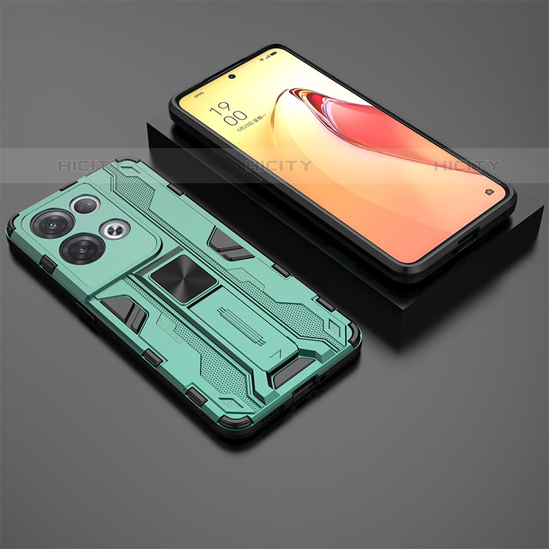 Custodia Silicone e Plastica Opaca Cover con Magnetico Supporto T02 per Oppo Reno8 Pro+ Plus 5G