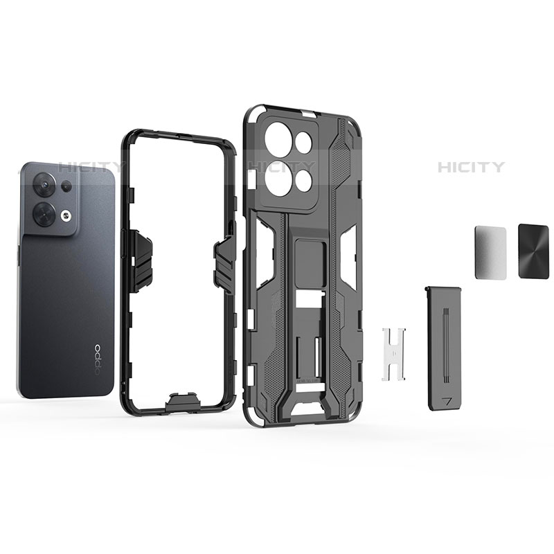 Custodia Silicone e Plastica Opaca Cover con Magnetico Supporto T02 per Oppo Reno9 Pro 5G