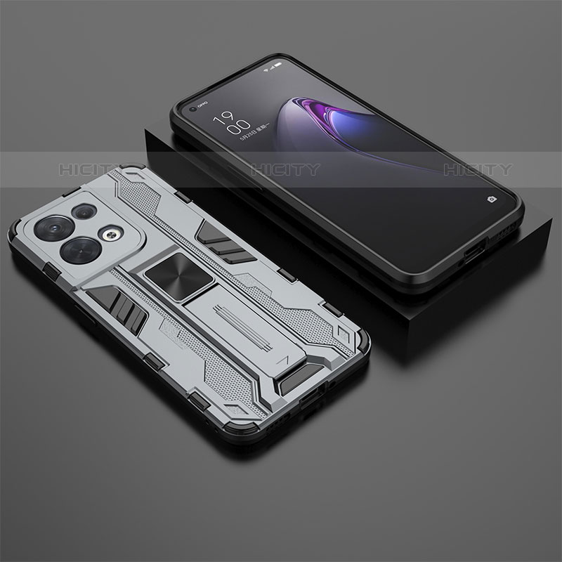 Custodia Silicone e Plastica Opaca Cover con Magnetico Supporto T02 per Oppo Reno9 Pro 5G