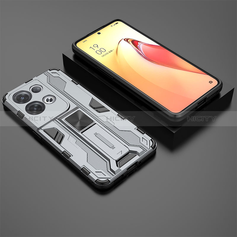 Custodia Silicone e Plastica Opaca Cover con Magnetico Supporto T02 per Oppo Reno9 Pro+ Plus 5G Grigio