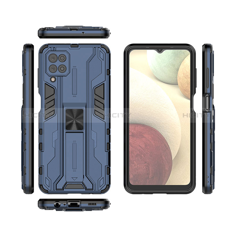 Custodia Silicone e Plastica Opaca Cover con Magnetico Supporto T02 per Samsung Galaxy A12