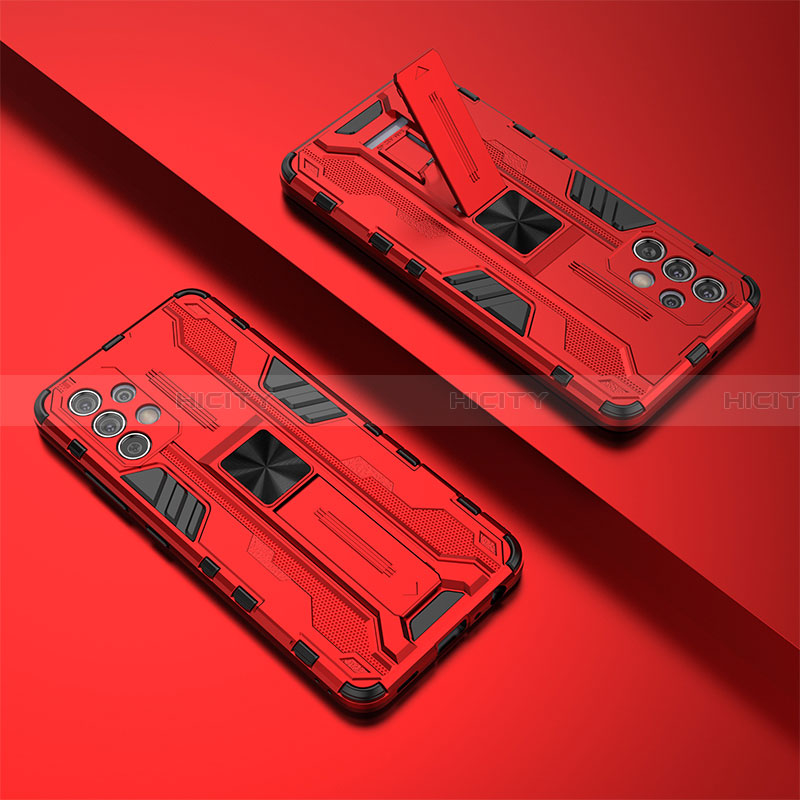 Custodia Silicone e Plastica Opaca Cover con Magnetico Supporto T02 per Samsung Galaxy A32 4G Rosso