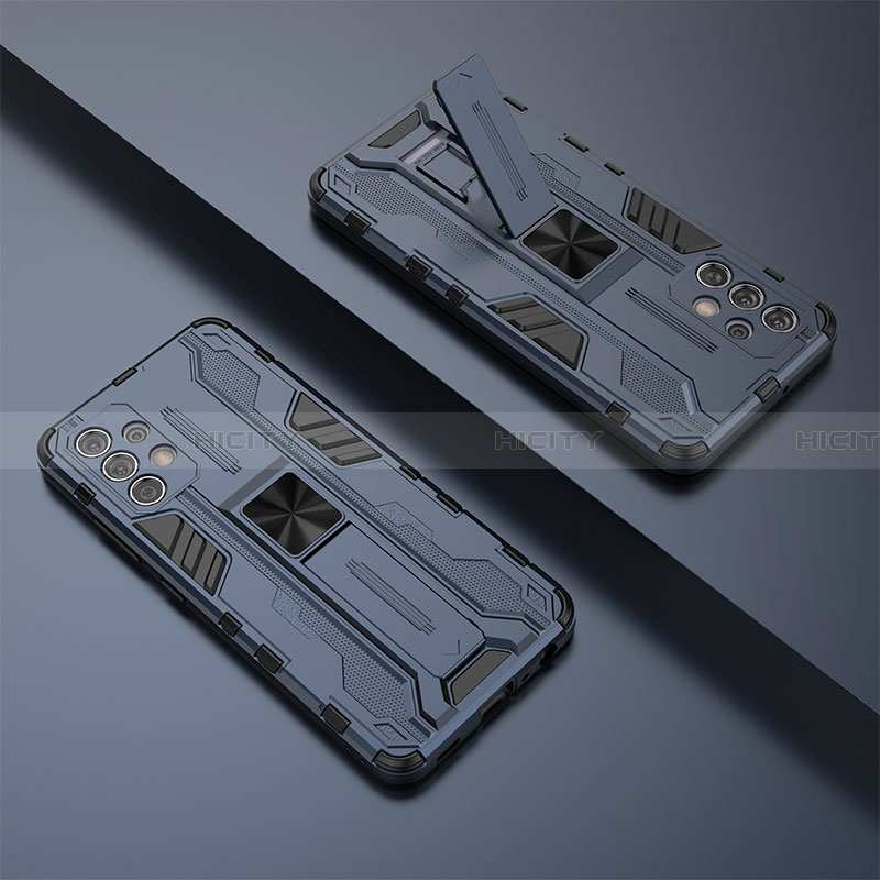 Custodia Silicone e Plastica Opaca Cover con Magnetico Supporto T02 per Samsung Galaxy A32 5G Blu