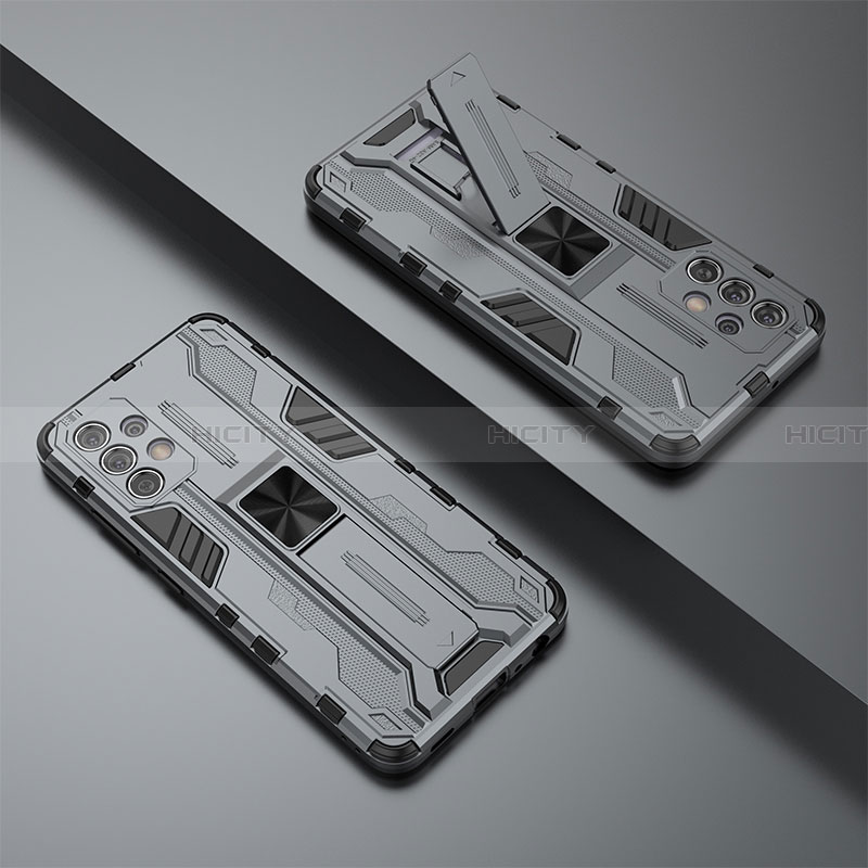 Custodia Silicone e Plastica Opaca Cover con Magnetico Supporto T02 per Samsung Galaxy A32 5G Grigio