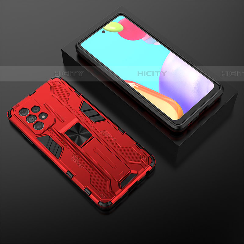 Custodia Silicone e Plastica Opaca Cover con Magnetico Supporto T02 per Samsung Galaxy A52 4G Rosso