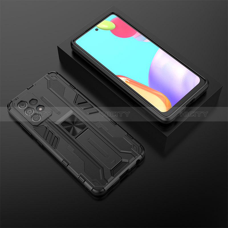 Custodia Silicone e Plastica Opaca Cover con Magnetico Supporto T02 per Samsung Galaxy A52s 5G Nero