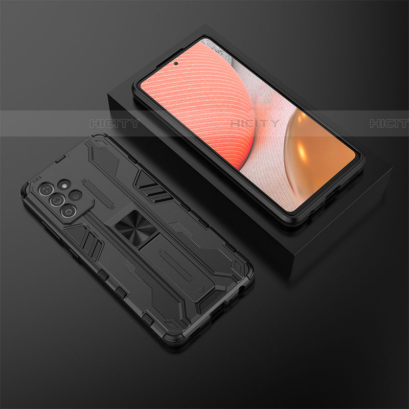 Custodia Silicone e Plastica Opaca Cover con Magnetico Supporto T02 per Samsung Galaxy A72 4G Nero