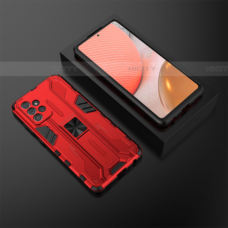 Custodia Silicone e Plastica Opaca Cover con Magnetico Supporto T02 per Samsung Galaxy A72 4G Rosso