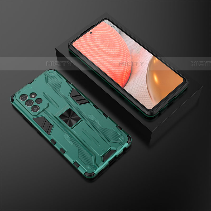 Custodia Silicone e Plastica Opaca Cover con Magnetico Supporto T02 per Samsung Galaxy A72 4G Verde