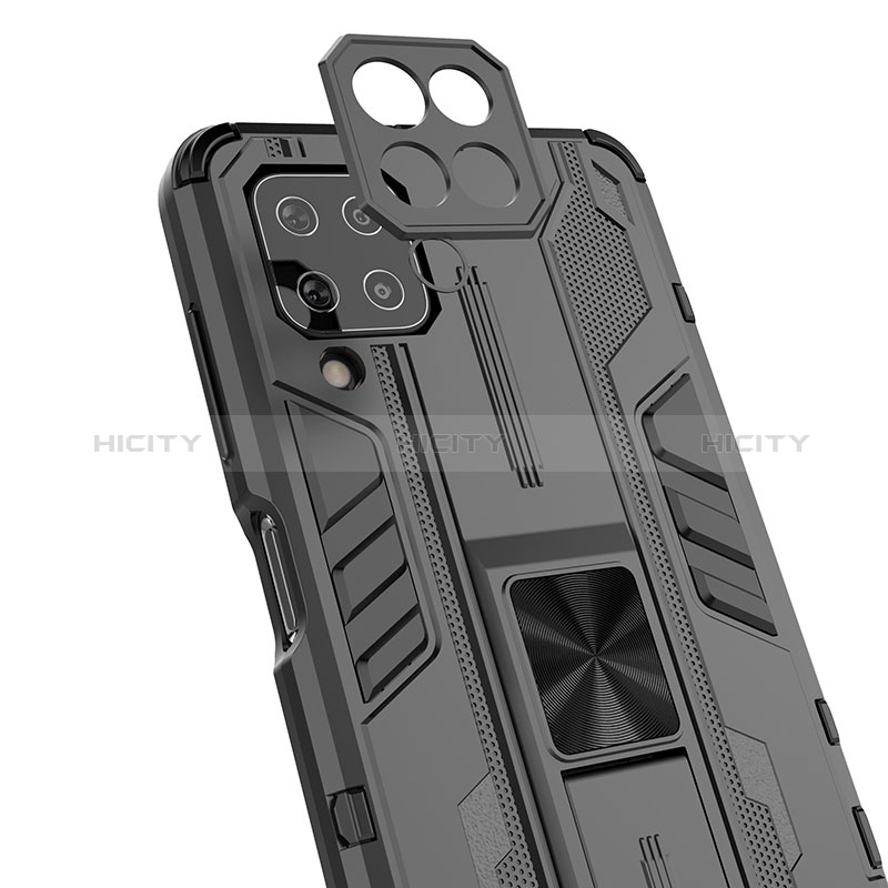 Custodia Silicone e Plastica Opaca Cover con Magnetico Supporto T02 per Samsung Galaxy F12