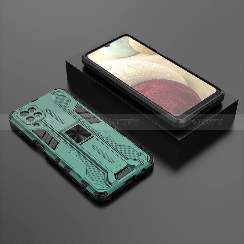 Custodia Silicone e Plastica Opaca Cover con Magnetico Supporto T02 per Samsung Galaxy F12