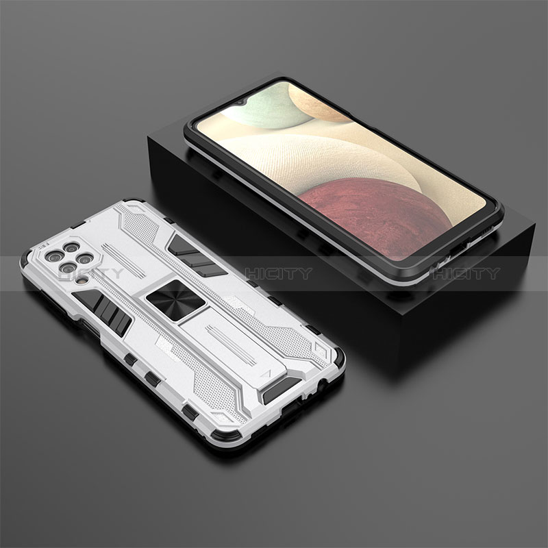 Custodia Silicone e Plastica Opaca Cover con Magnetico Supporto T02 per Samsung Galaxy F12