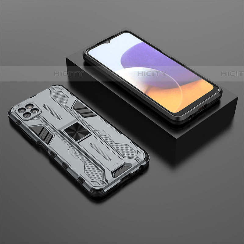 Custodia Silicone e Plastica Opaca Cover con Magnetico Supporto T02 per Samsung Galaxy F42 5G Grigio