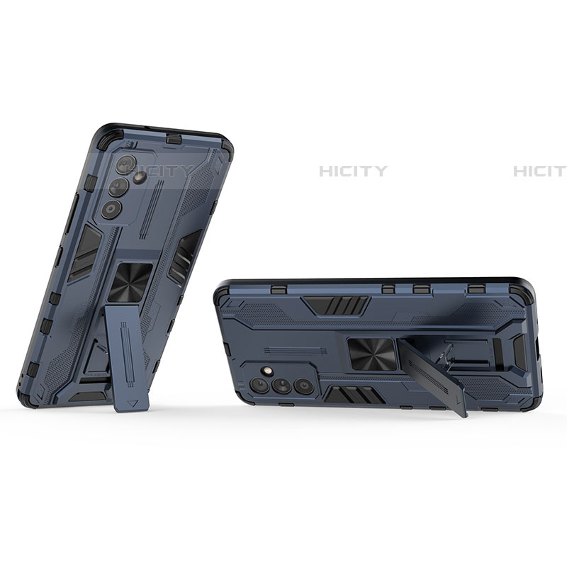 Custodia Silicone e Plastica Opaca Cover con Magnetico Supporto T02 per Samsung Galaxy M14 5G Blu