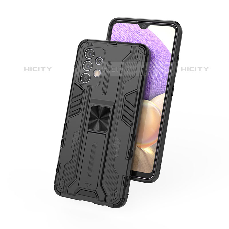 Custodia Silicone e Plastica Opaca Cover con Magnetico Supporto T02 per Samsung Galaxy M32 5G