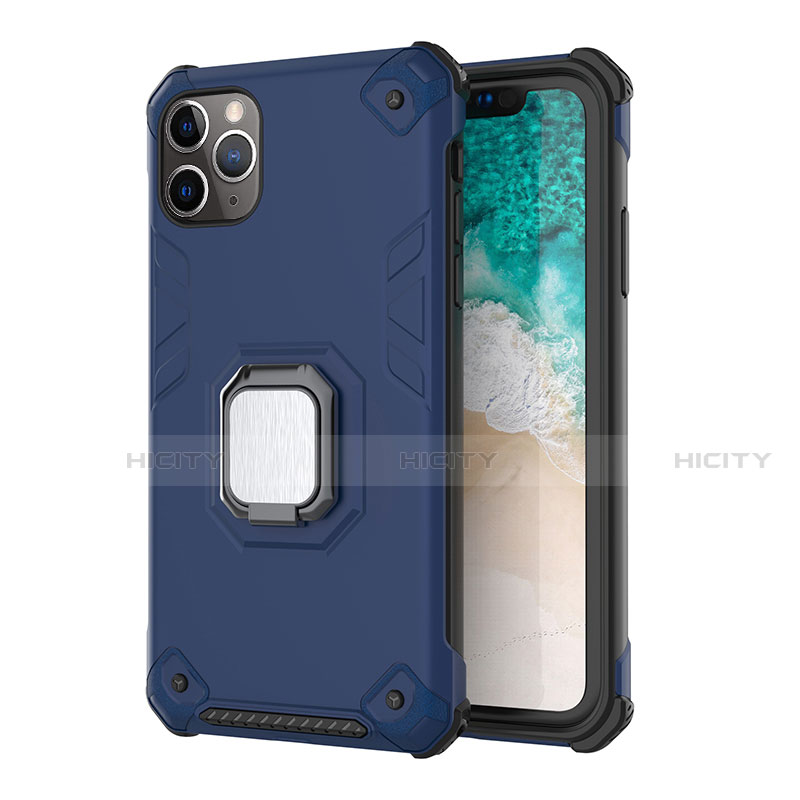 Custodia Silicone e Plastica Opaca Cover con Magnetico Supporto Z01 per Apple iPhone 11 Pro Blu