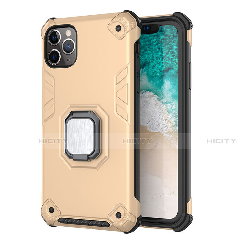 Custodia Silicone e Plastica Opaca Cover con Magnetico Supporto Z01 per Apple iPhone 11 Pro Oro