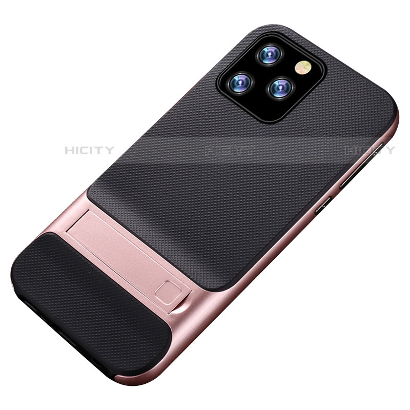 Custodia Silicone e Plastica Opaca Cover con Supporto A01 per Apple iPhone 11 Pro Max Oro Rosa