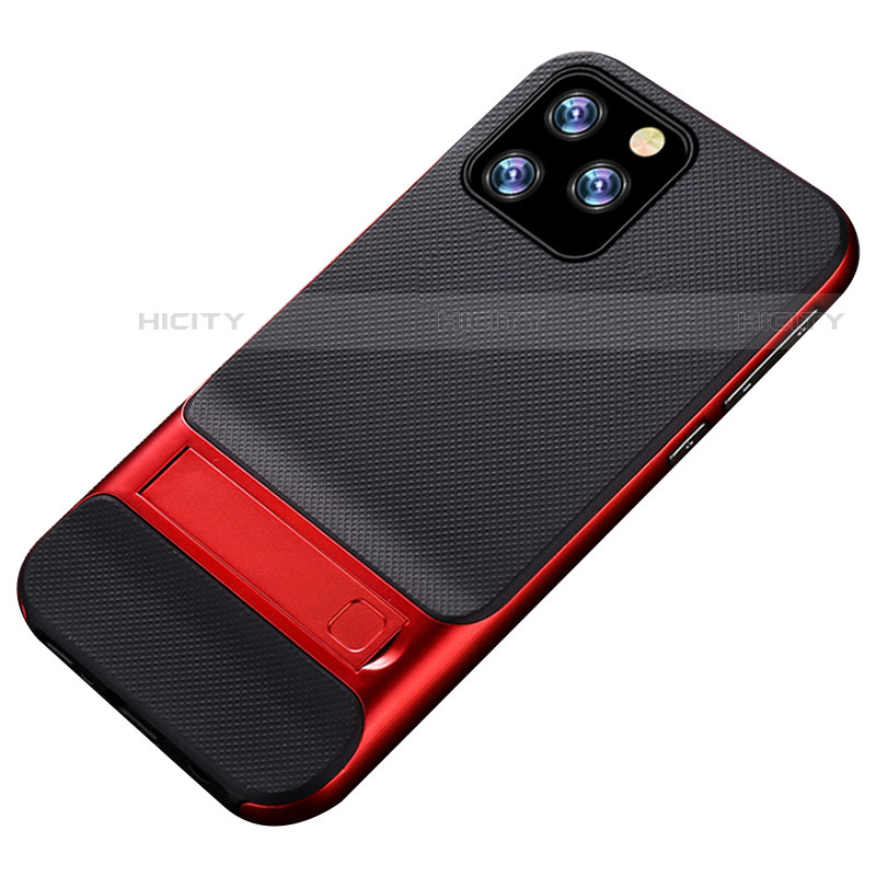 Custodia Silicone e Plastica Opaca Cover con Supporto A01 per Apple iPhone 11 Pro Max Rosso