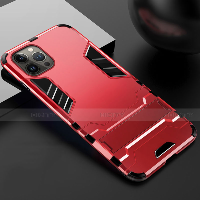 Custodia Silicone e Plastica Opaca Cover con Supporto A01 per Apple iPhone 13 Pro Rosso