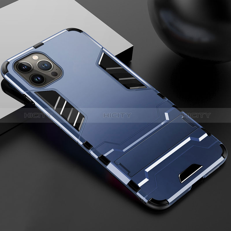 Custodia Silicone e Plastica Opaca Cover con Supporto A01 per Apple iPhone 14 Pro Max Blu