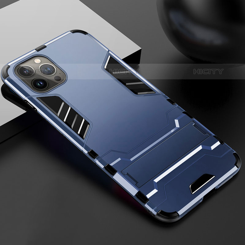 Custodia Silicone e Plastica Opaca Cover con Supporto A01 per Apple iPhone 15 Pro Max Blu