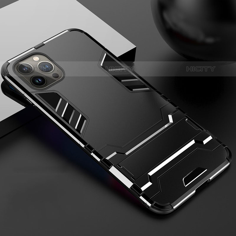 Custodia Silicone e Plastica Opaca Cover con Supporto A01 per Apple iPhone 15 Pro Max Nero