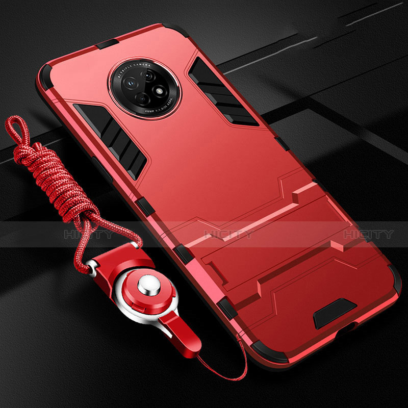 Custodia Silicone e Plastica Opaca Cover con Supporto A01 per Huawei Enjoy 20 Plus 5G Rosso