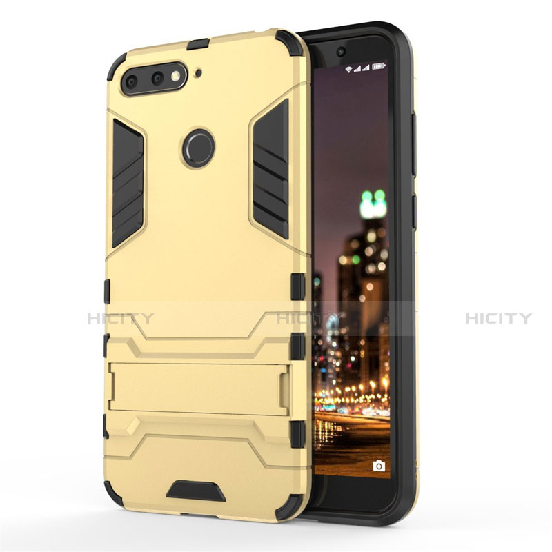 Custodia Silicone e Plastica Opaca Cover con Supporto A01 per Huawei Honor 7A Oro