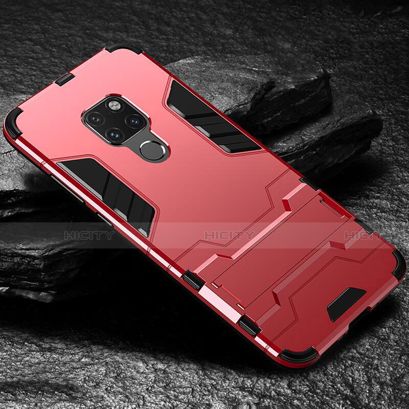 Custodia Silicone e Plastica Opaca Cover con Supporto A01 per Huawei Mate 20 Rosso