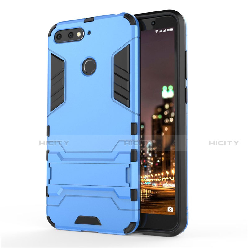 Custodia Silicone e Plastica Opaca Cover con Supporto A01 per Huawei Y6 (2018) Cielo Blu