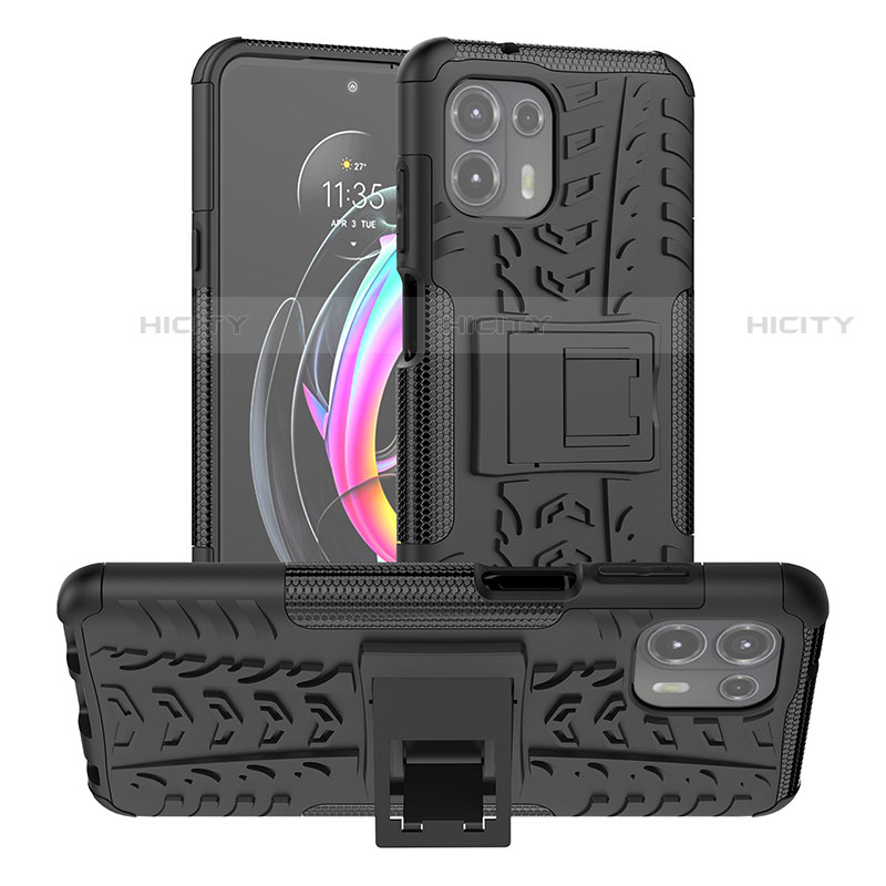 Custodia Silicone e Plastica Opaca Cover con Supporto A01 per Motorola Moto Edge 20 Lite 5G Nero