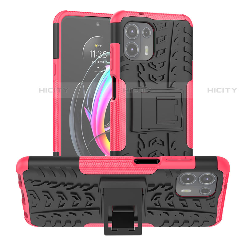 Custodia Silicone e Plastica Opaca Cover con Supporto A01 per Motorola Moto Edge 20 Lite 5G Rosa Caldo