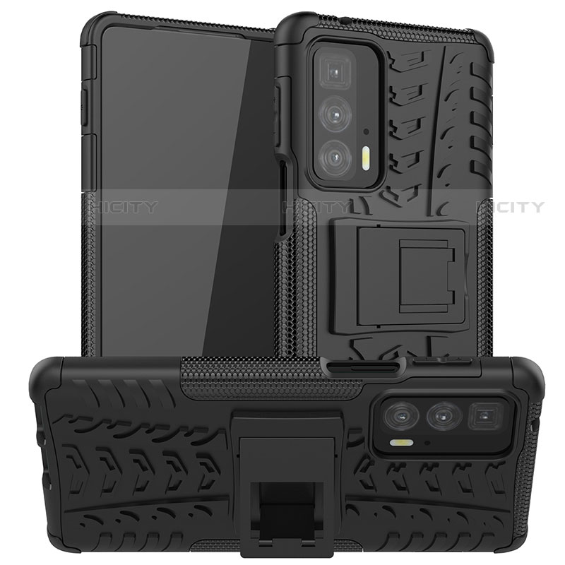 Custodia Silicone e Plastica Opaca Cover con Supporto A01 per Motorola Moto Edge 20 Pro 5G Nero