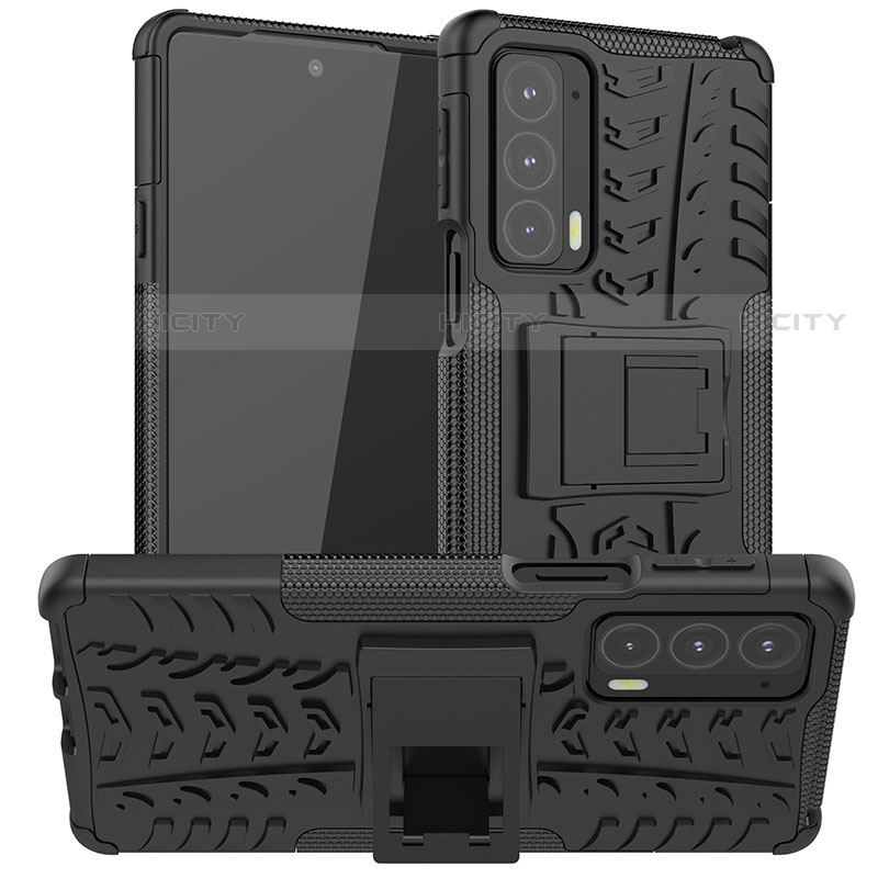 Custodia Silicone e Plastica Opaca Cover con Supporto A01 per Motorola Moto Edge Lite 5G Nero