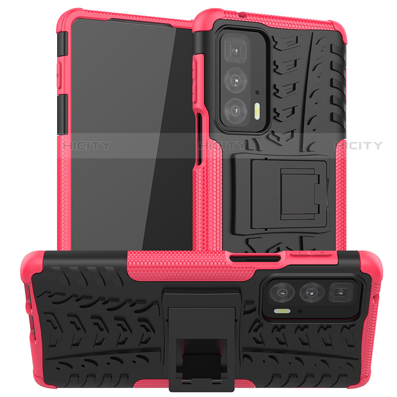 Custodia Silicone e Plastica Opaca Cover con Supporto A01 per Motorola Moto Edge S Pro 5G Rosa Caldo