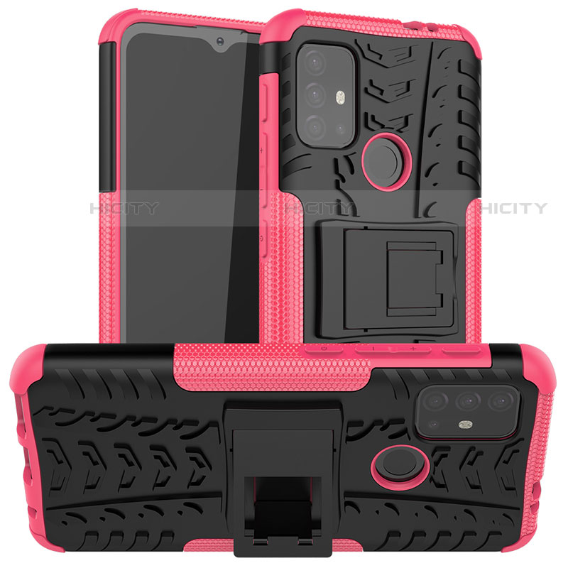 Custodia Silicone e Plastica Opaca Cover con Supporto A01 per Motorola Moto G10 Power Rosa Caldo