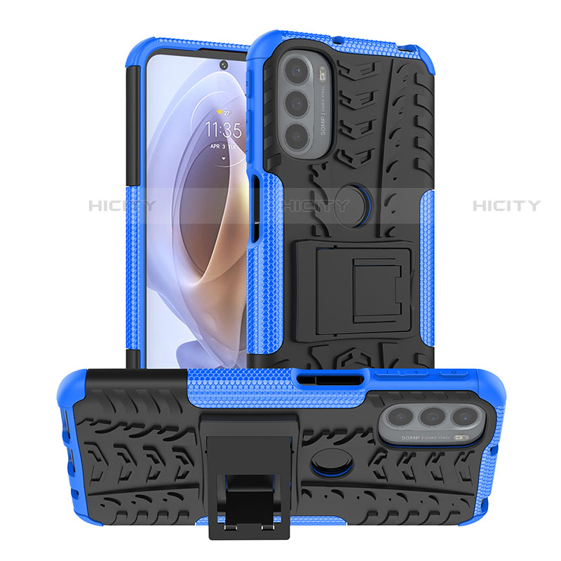 Custodia Silicone e Plastica Opaca Cover con Supporto A01 per Motorola Moto G41 Blu