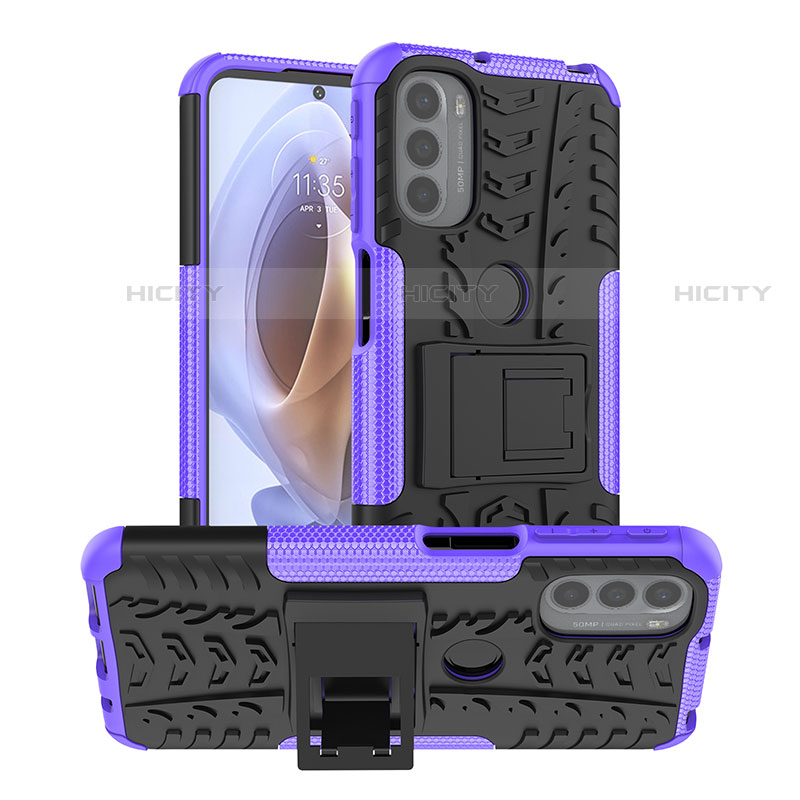 Custodia Silicone e Plastica Opaca Cover con Supporto A01 per Motorola Moto G41 Viola