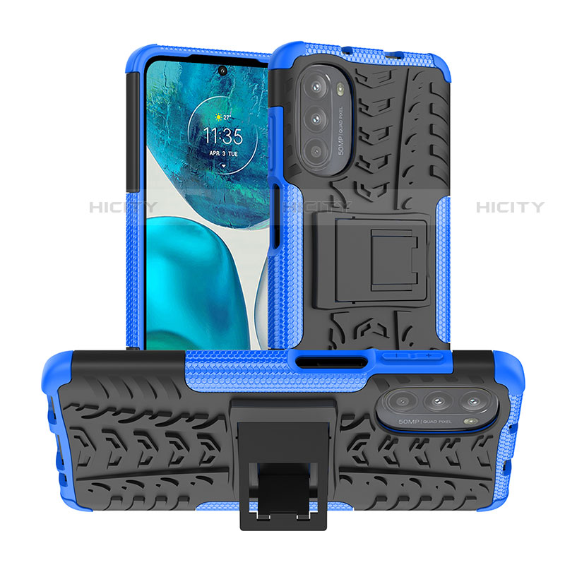 Custodia Silicone e Plastica Opaca Cover con Supporto A01 per Motorola Moto G71s 5G Blu