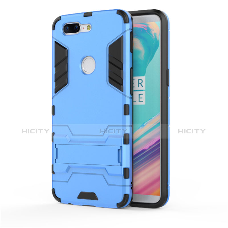 Custodia Silicone e Plastica Opaca Cover con Supporto A01 per OnePlus 5T A5010 Cielo Blu