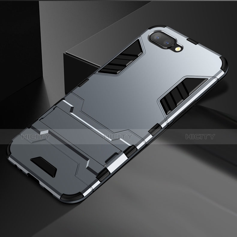 Custodia Silicone e Plastica Opaca Cover con Supporto A01 per Oppo R17 Neo Grigio