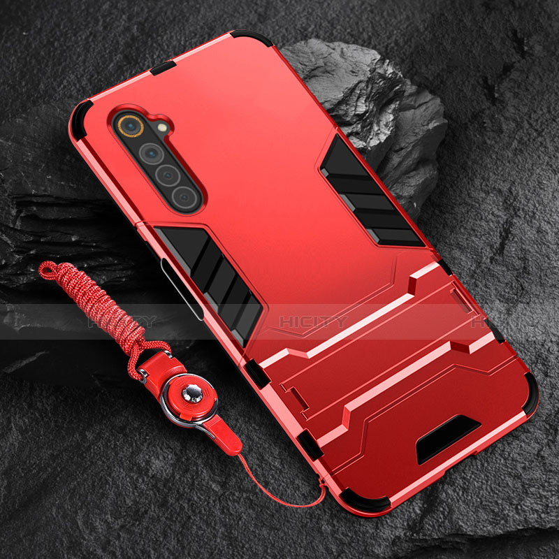 Custodia Silicone e Plastica Opaca Cover con Supporto A01 per Realme 6s Rosso