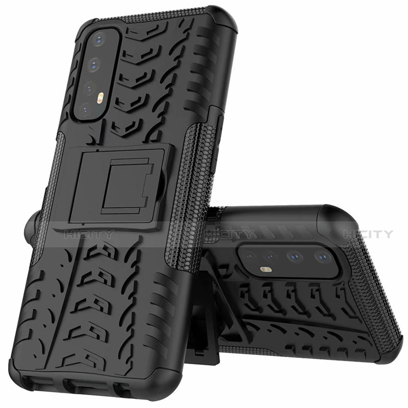 Custodia Silicone e Plastica Opaca Cover con Supporto A01 per Realme 7 Nero