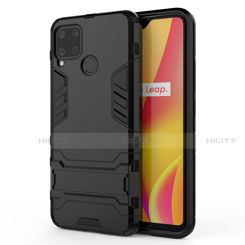 Custodia Silicone e Plastica Opaca Cover con Supporto A01 per Realme C15 Nero