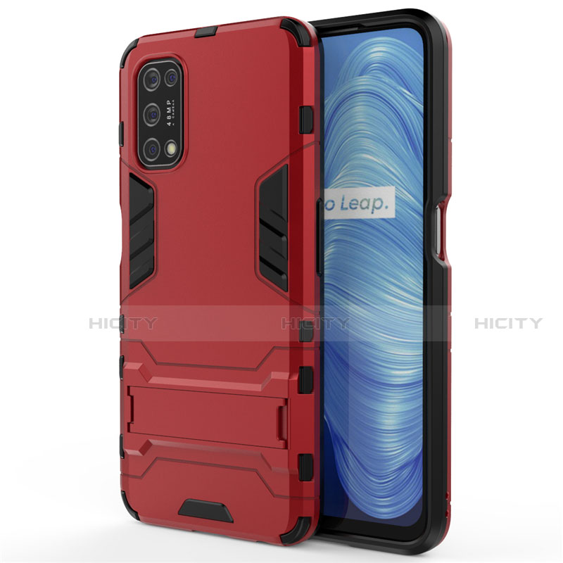 Custodia Silicone e Plastica Opaca Cover con Supporto A01 per Realme Narzo 30 Pro 5G Rosso