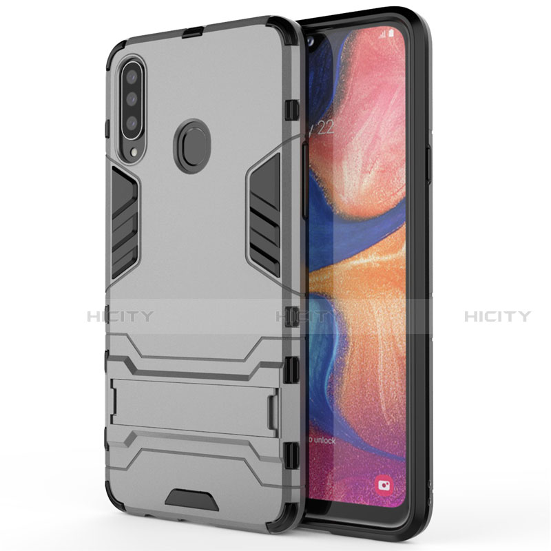 Custodia Silicone e Plastica Opaca Cover con Supporto A01 per Samsung Galaxy A20s Grigio