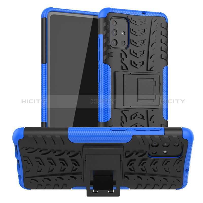 Custodia Silicone e Plastica Opaca Cover con Supporto A01 per Samsung Galaxy A71 4G A715 Blu