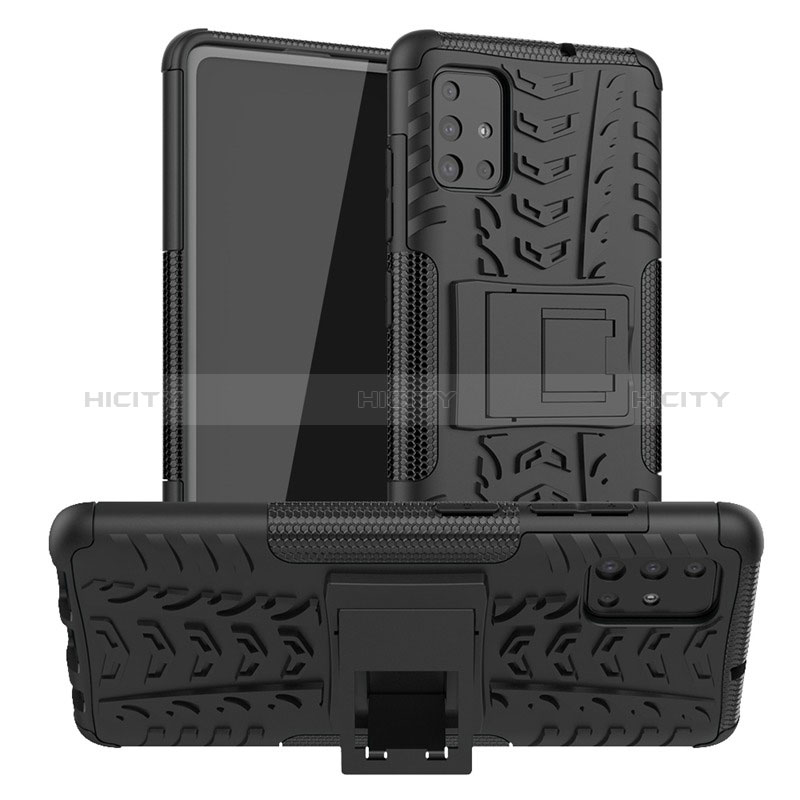 Custodia Silicone e Plastica Opaca Cover con Supporto A01 per Samsung Galaxy A71 4G A715 Nero